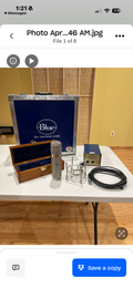 Neumann U47 Refurbished Large Diaphragm Tube Condenser Microphone with wooden box, power supply, shockmount, and flight case